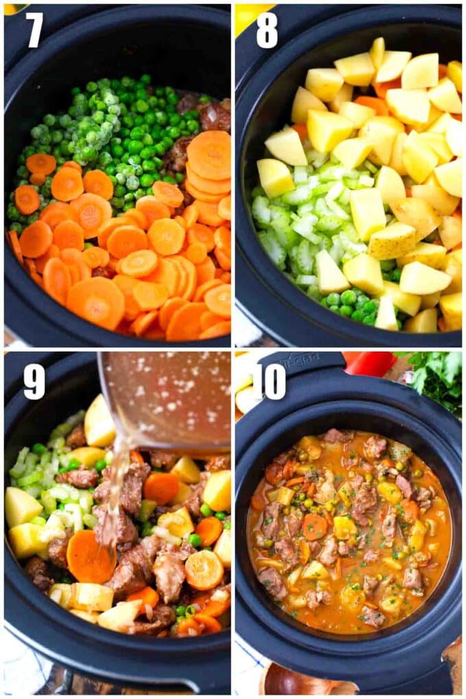 collage of photos showing how to make crockpot pork stew