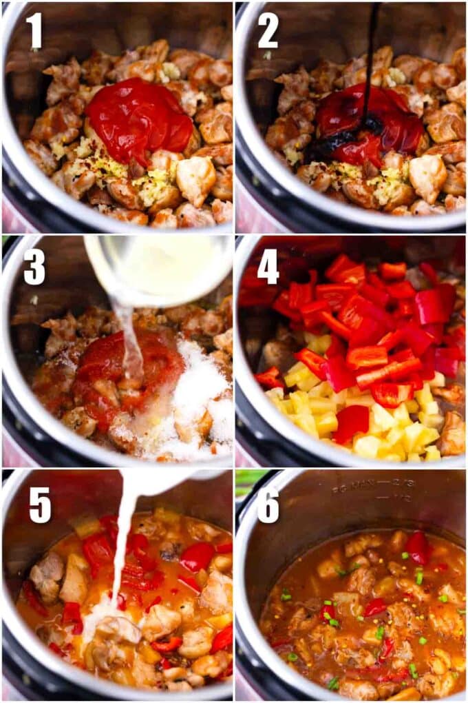 photo collage of how to make instant pot sweet and sour chicken