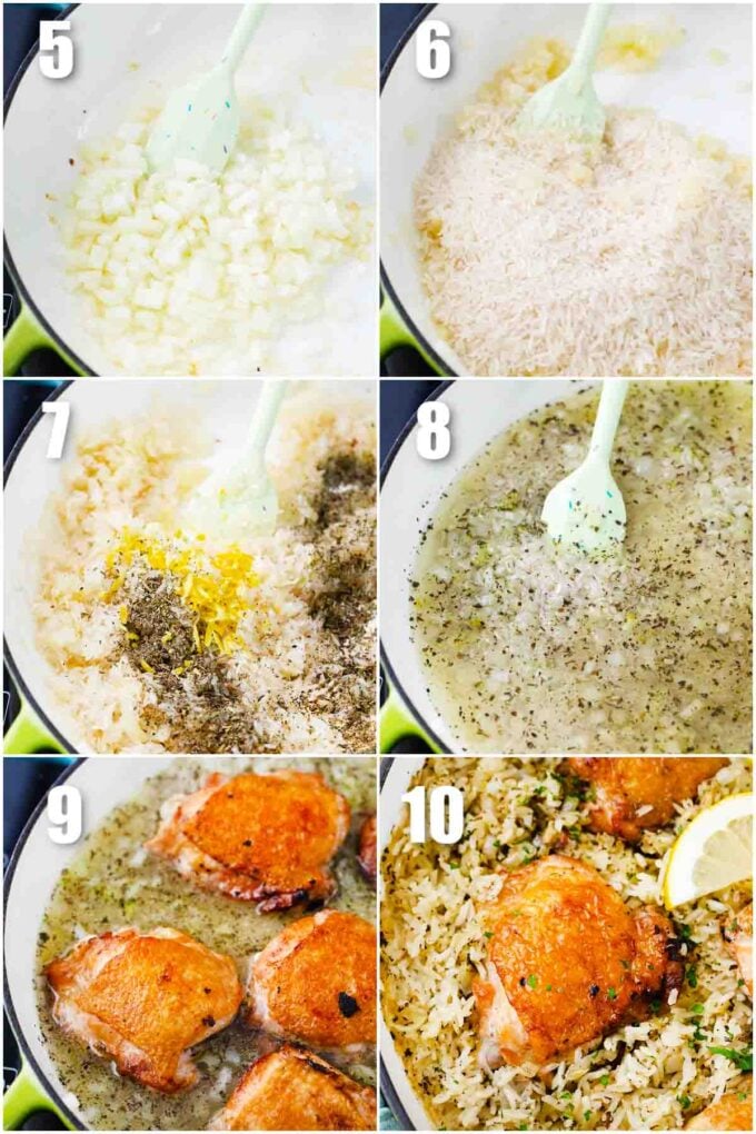 collage of steps showing how to make one pan italian chicken and rice