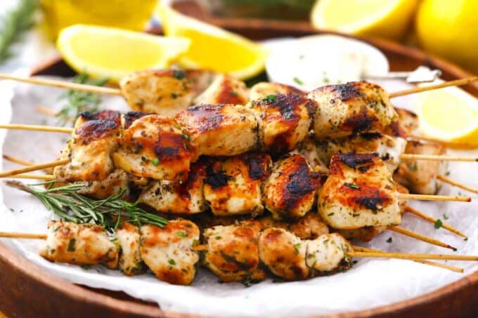 a plate of keto Italian chicken skewers