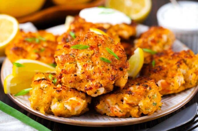 a plate of crispy shrimp cakes