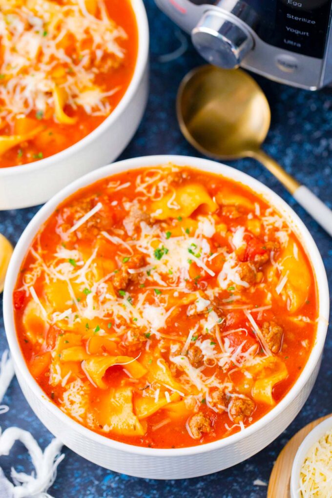 Bowls of homemade Instant Pot lasagna soup.