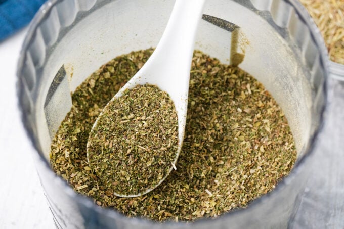 Italian seasoning in a food processor.