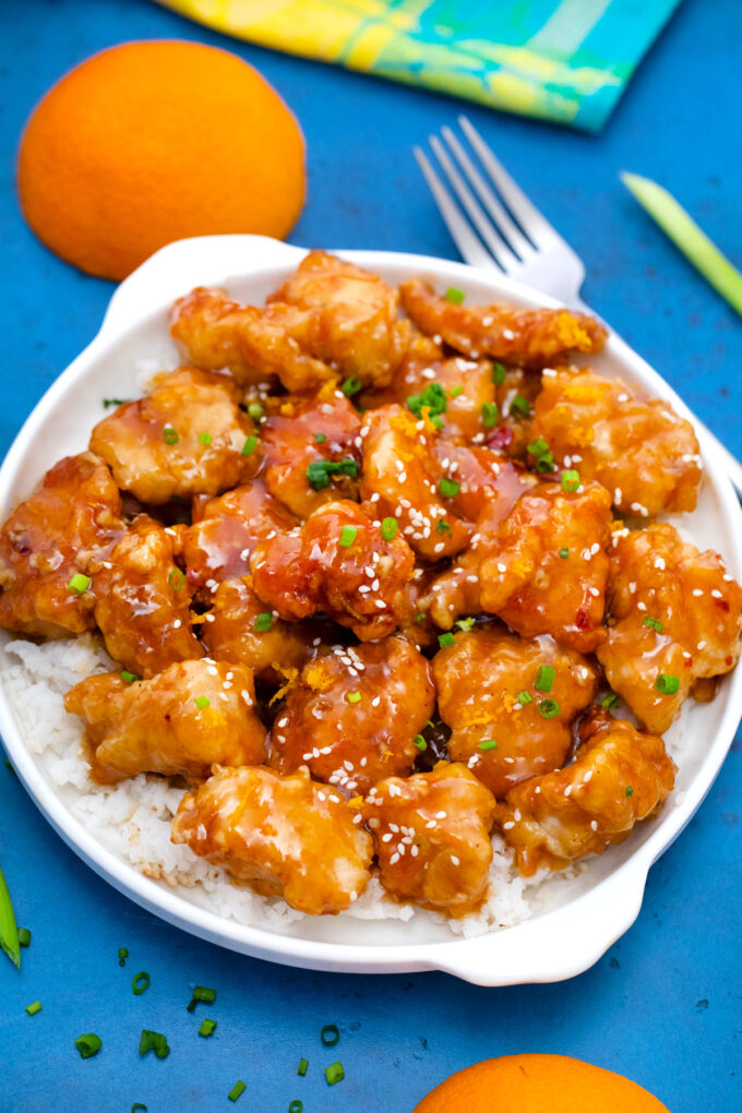 Crispy homemade Panda Express orange chicken.