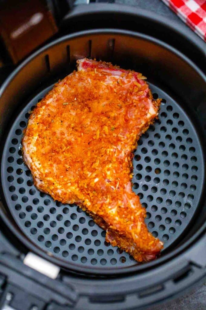 pork chop cooking in the air fryer