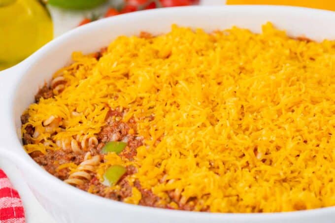 Cheeseburger casserole before baking it.