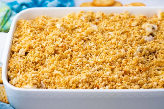 Crack chicken spaghetti casserole before baking it.