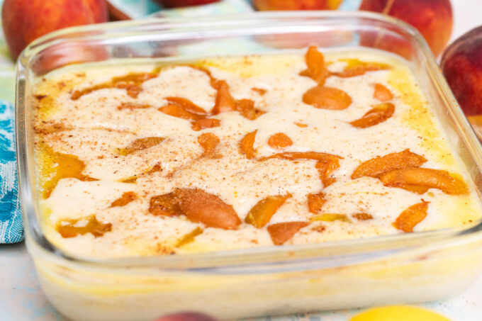 Peach cobbler before baking.