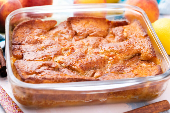 Baked peach cobbler.