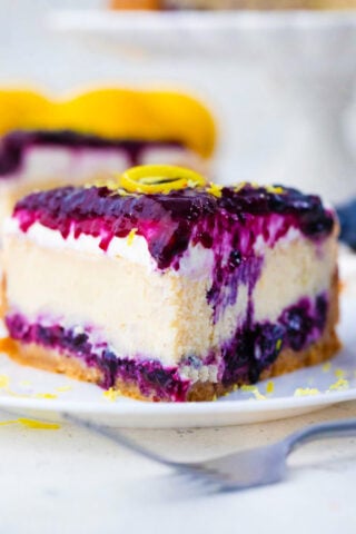 A slice of blueberry french custard cake.