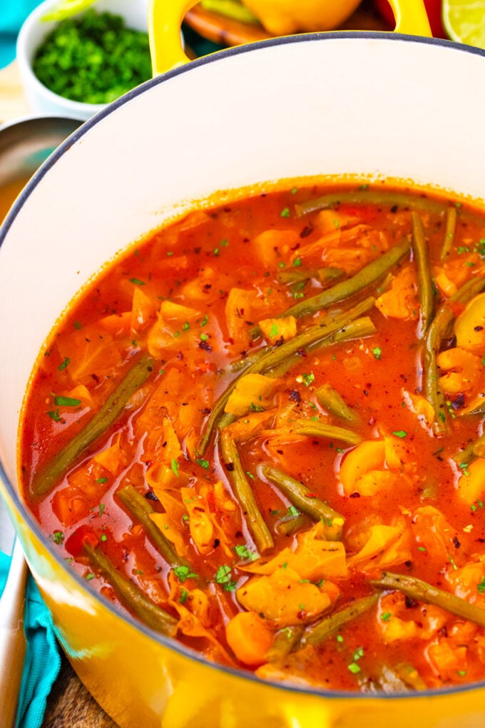 A pot of cabbage soup.
