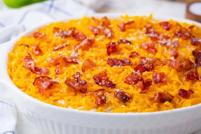 Cheesy crack chicken casserole before baking it.