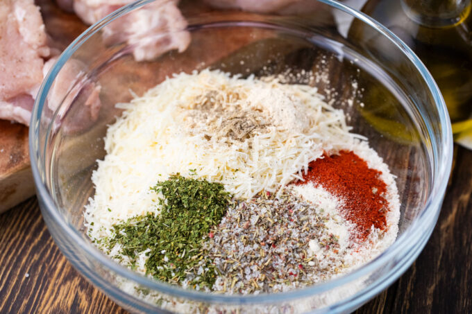 Panko, parmesan, and seasonings in a bowl.