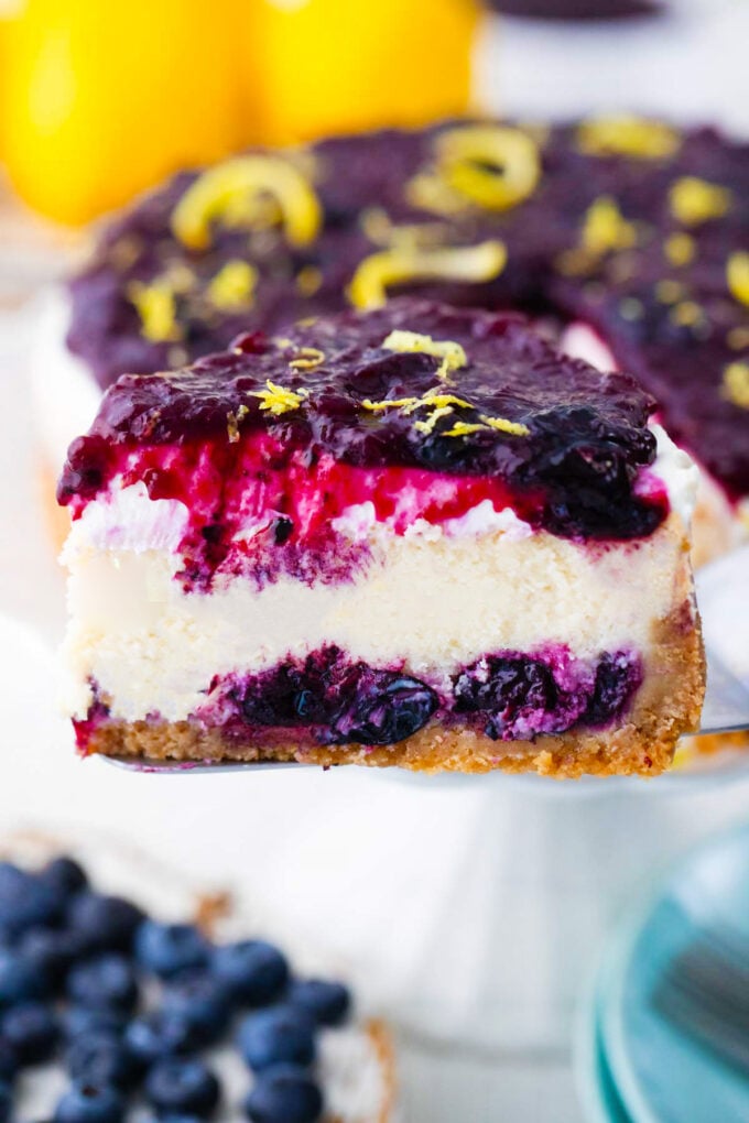 A slice of blueberry french custard cake.