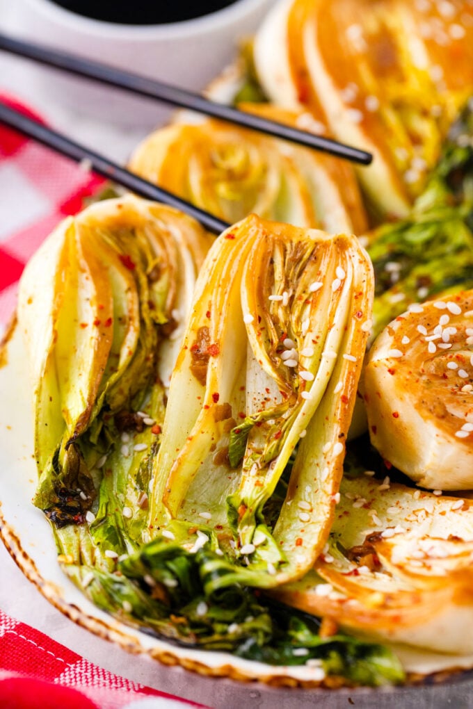 Homemade oven roasted bok choy.