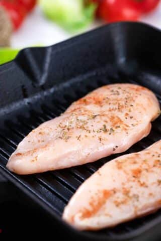 grilling chicken breast on a grill pan