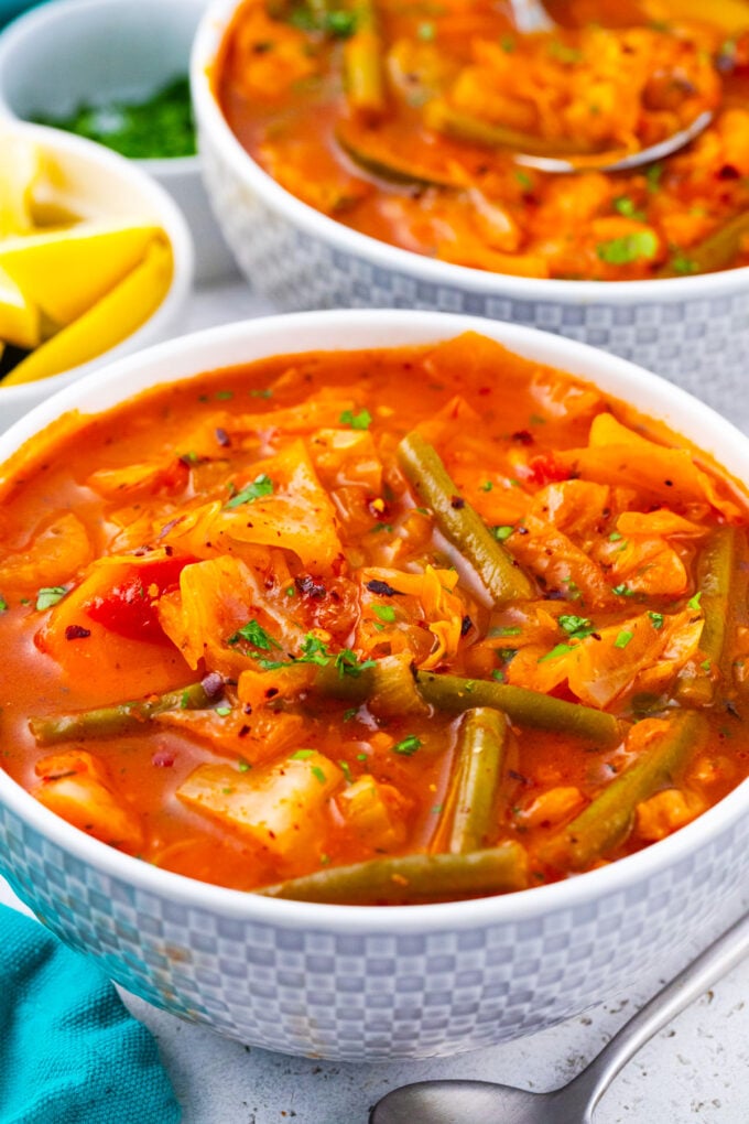 Cabbage soup with green beans.