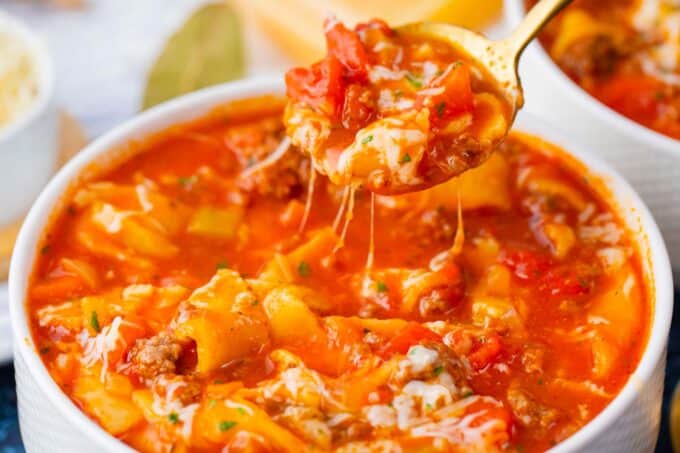 A bowl of homemade Instant Pot lasagna soup.