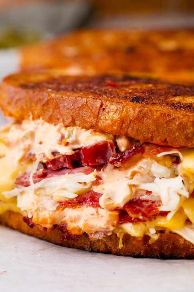 Juicy and cheesy corned beef sandwiches.