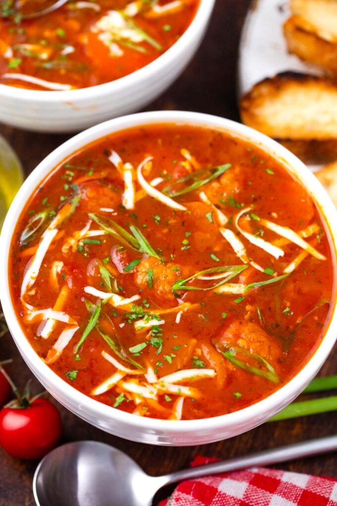 Overhead shot of Instant Pot Italian meatball soup.