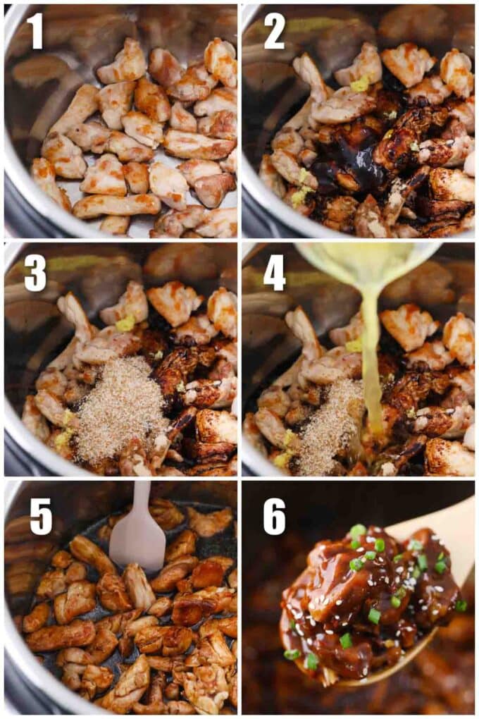 collage of photos showing how to make instant pot general tso chicken