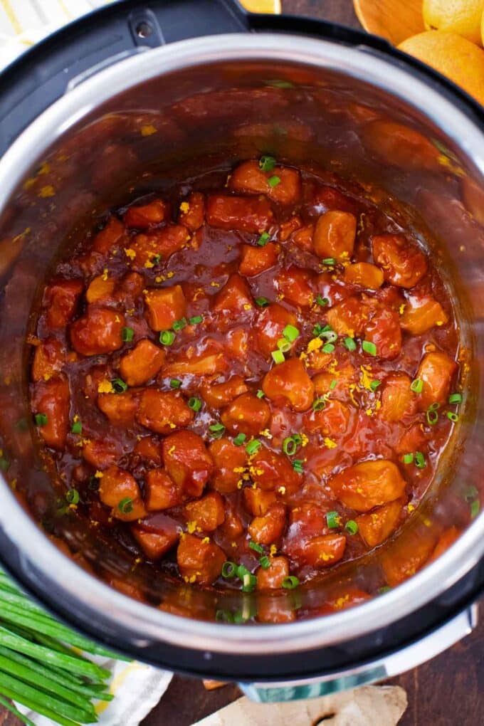 overhead shot of instant pot orange chicken