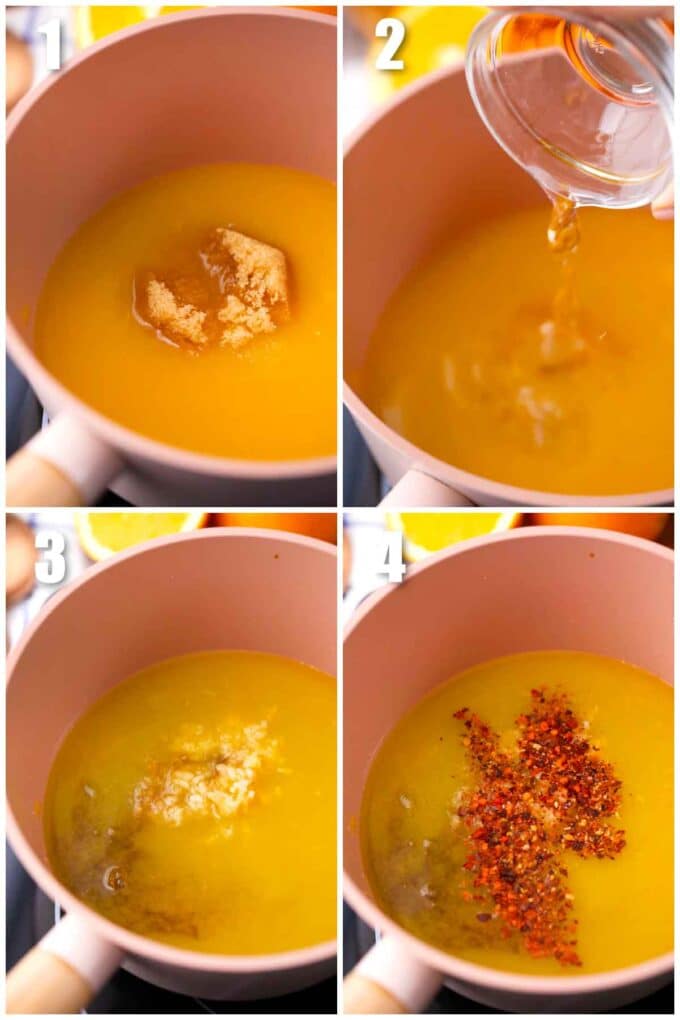 collage of photos showing how to make orange sauce