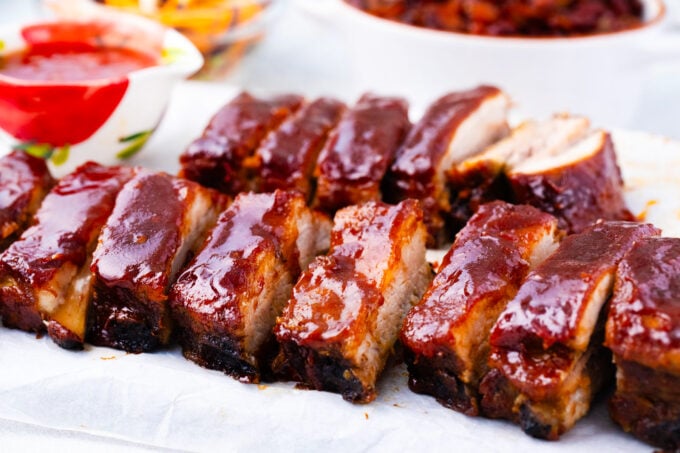 Tender oven baked barbecue ribs.