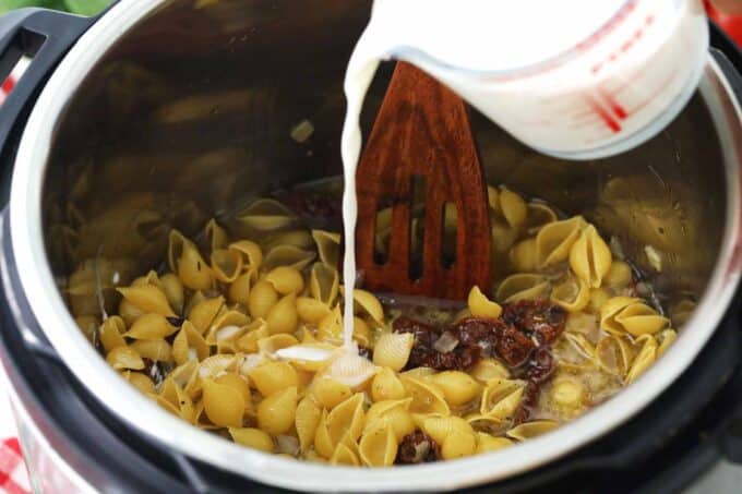 adding evaporated milk to pasta in the instant pot