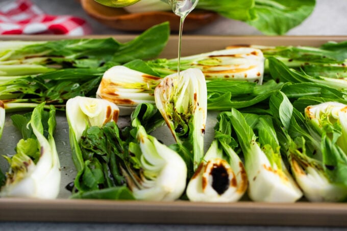 Seasoning bok choy.