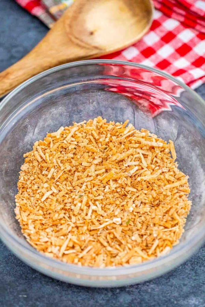 a mixture of panko breadcrumbs and seasoning in a bowl