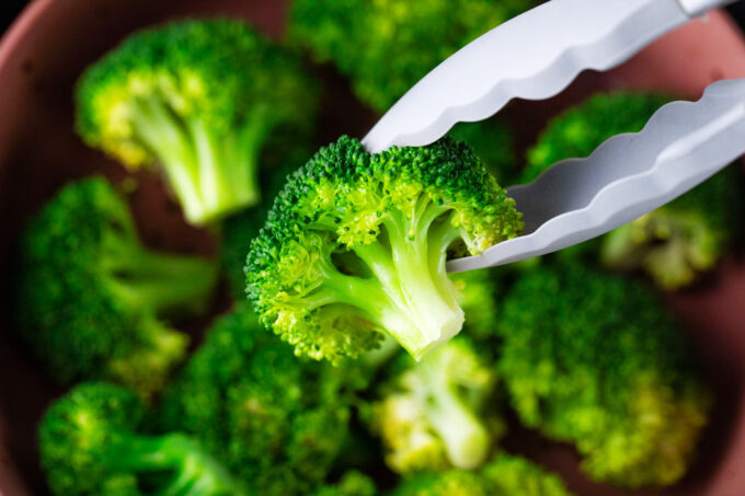 Bright green steamed broccoli.