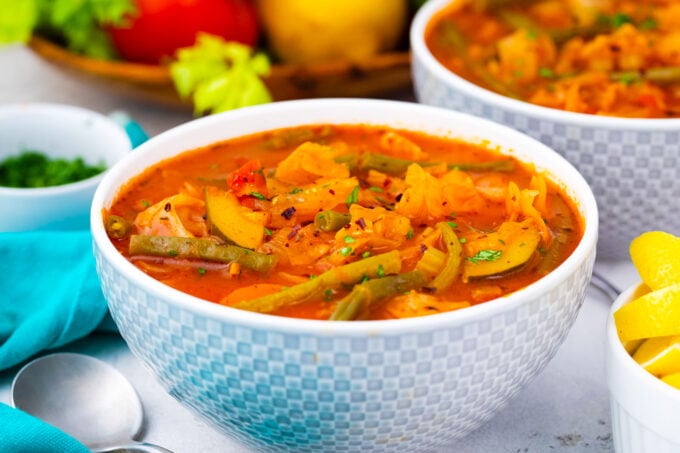A bowl of healthy cabbage soup.