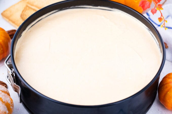 Pumpkin cheesecake before baking it.