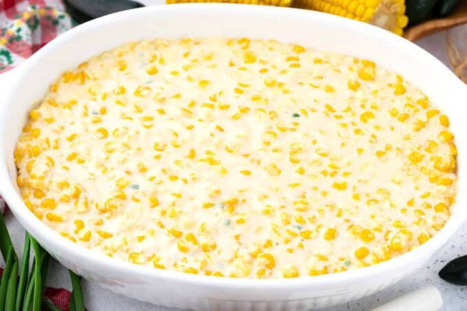 Overhead shot of corn casserole before baking it.