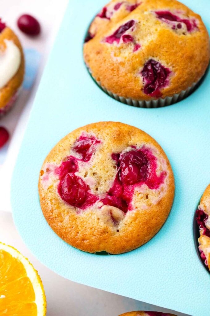 cranberry orange muffins fresh out of the oven