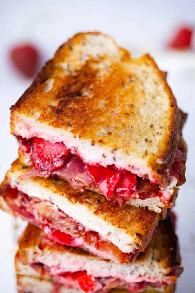 strawberry bacon grilled cheese sandwich with a crispy crusty bread