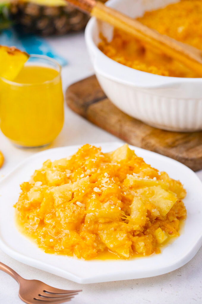 A plate of Southern pineapple casserole.