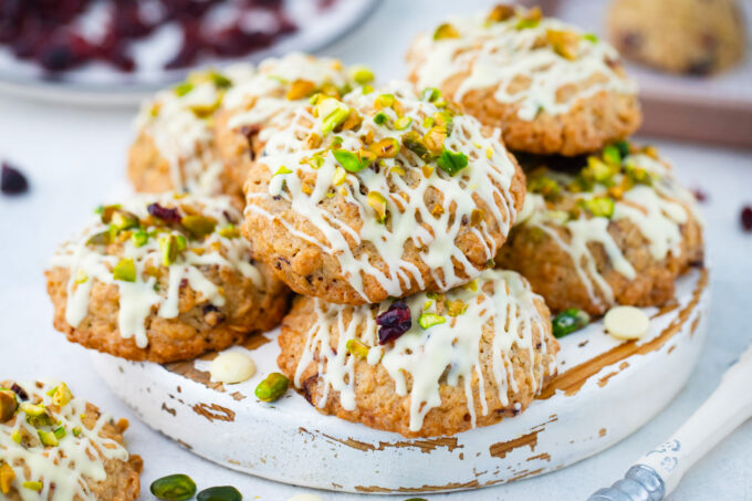 A plate of cranberry pistachio cookies.