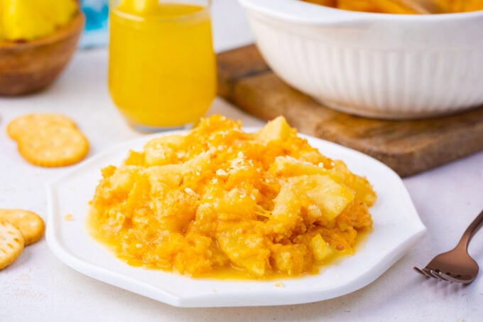 Homemade Southern pineapple casserole.