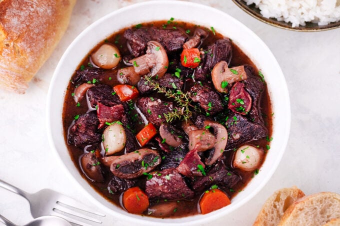 Red wine beef Bourguignon.
