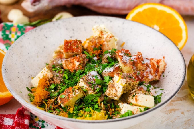 Orange herb butter mixture for turkey.