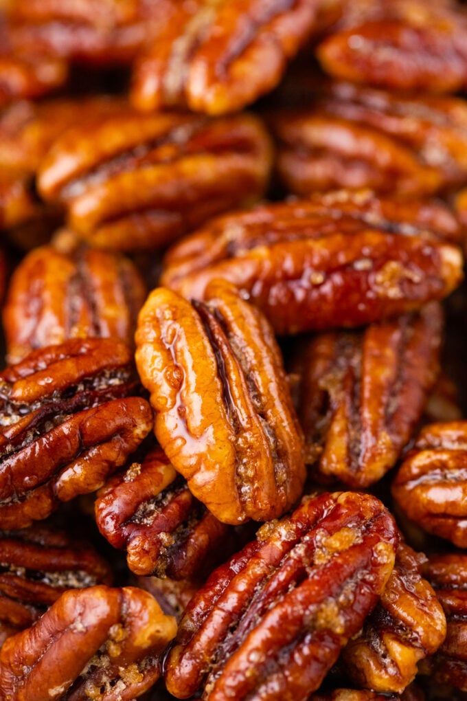 Crunchy oven roasted candied pecans.