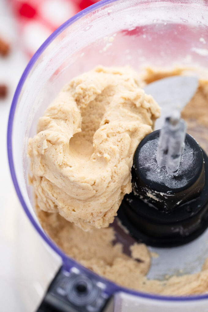 Making pie crust dough in a food processor.