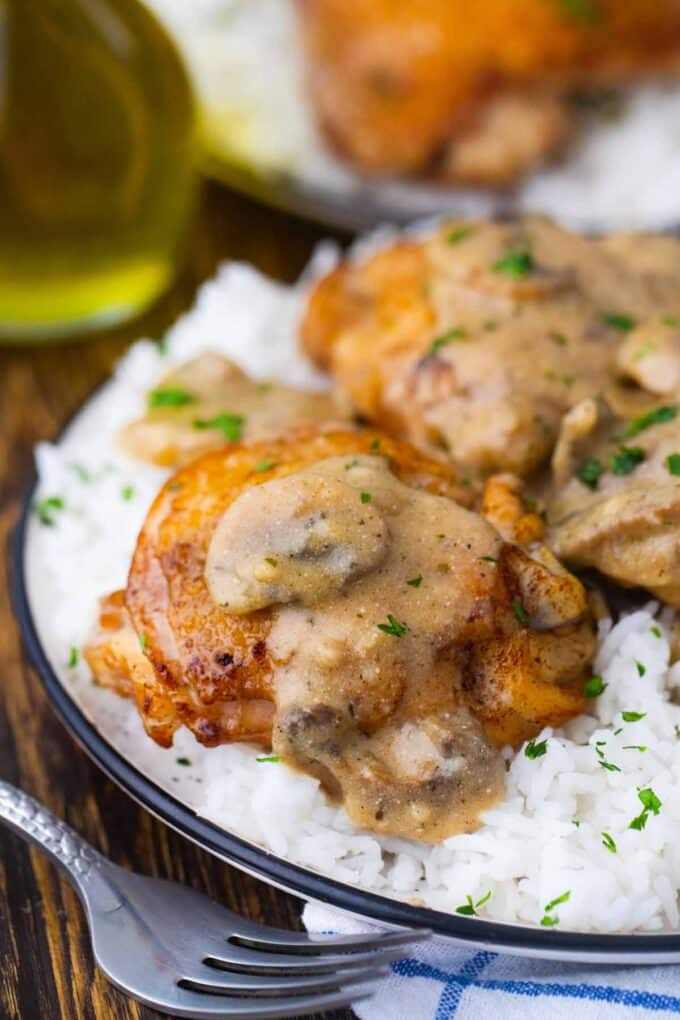 creamy chicken and mushroom with rice