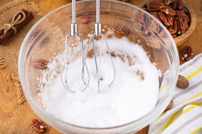 Beating egg whites.