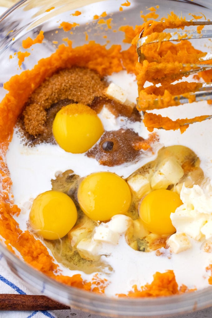 Sweet potato filling ingredients in a bowl.