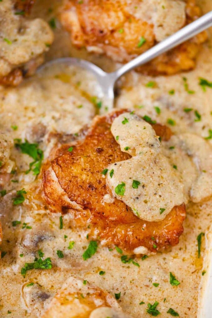 crispy browned chicken and mushroom casserole