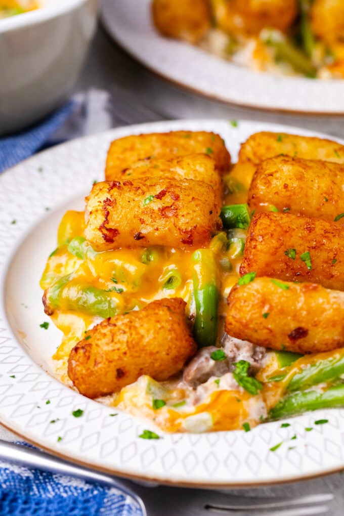 Creamy and cheesy, homemade tater tot casserole.