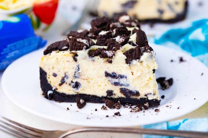 A slice of Instant Pot Oreo cheesecake.
